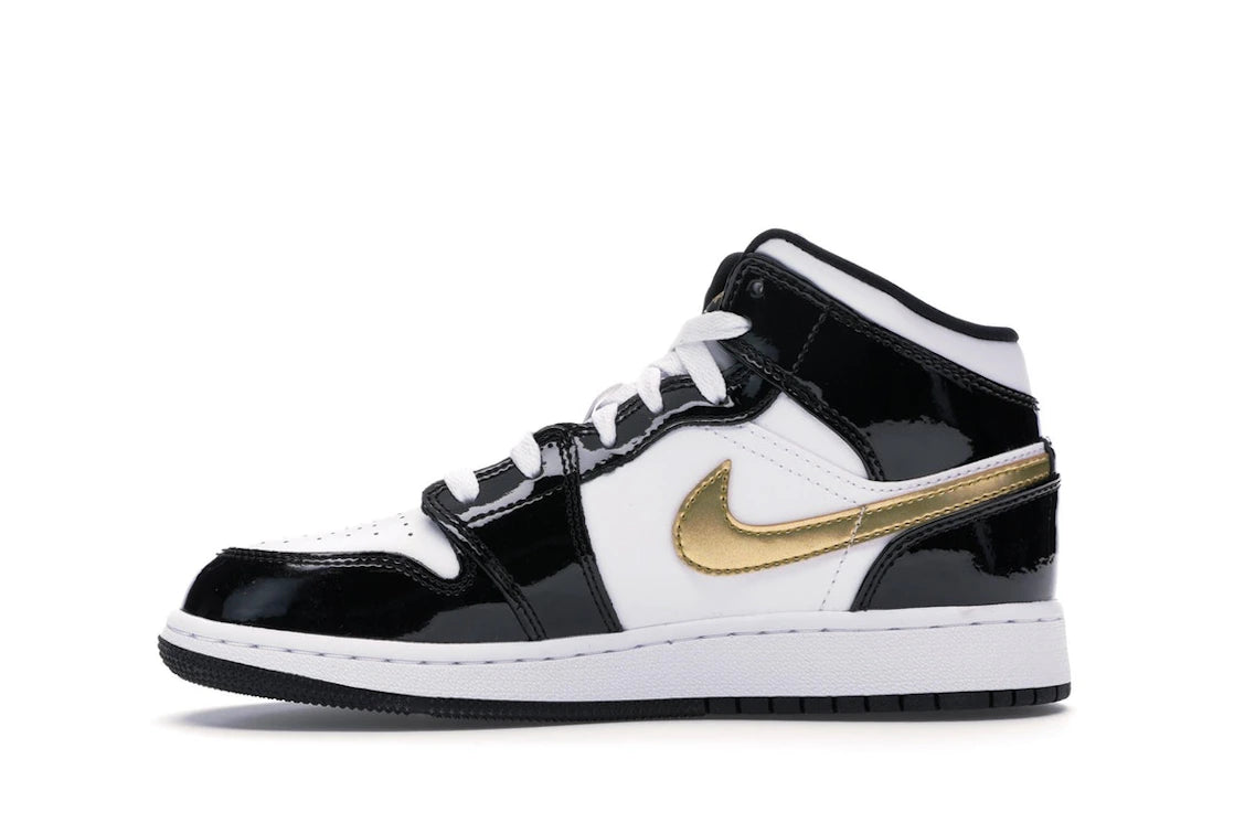 SP16352 Jordan 1 Mid Patent Black White Gold (GS)