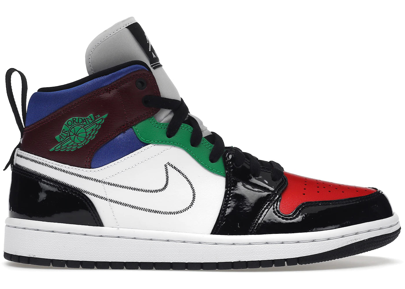 635215 Jordan 1 Mid SE Black White Multi-Color (Women's)