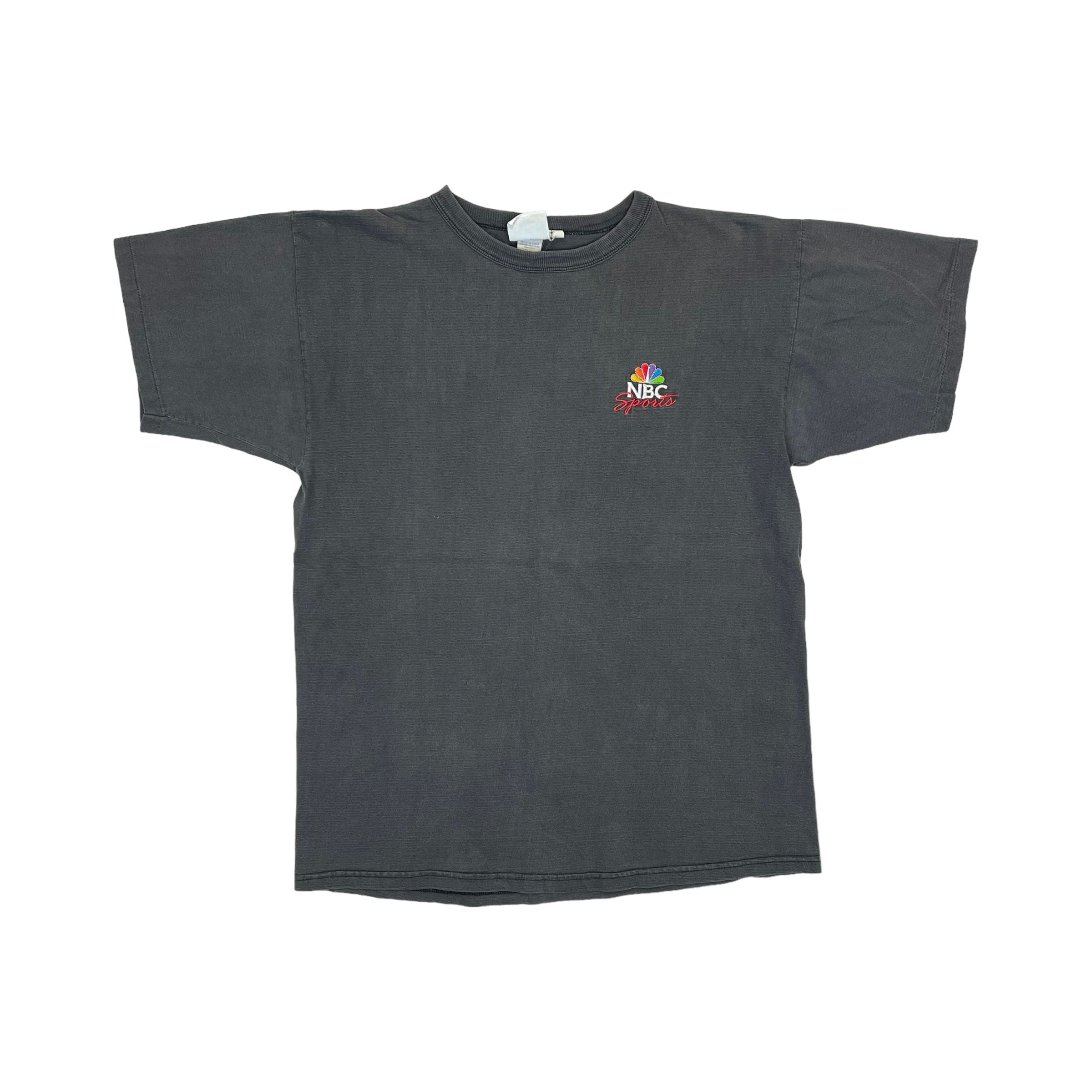 271321 (90s) NBC Sports Basketball TV Channel Faded Black T-Shirt