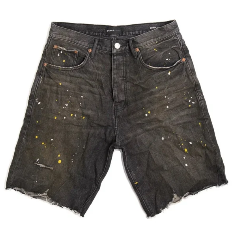 Purple Brand Paint Splatter Jean Shorts Black