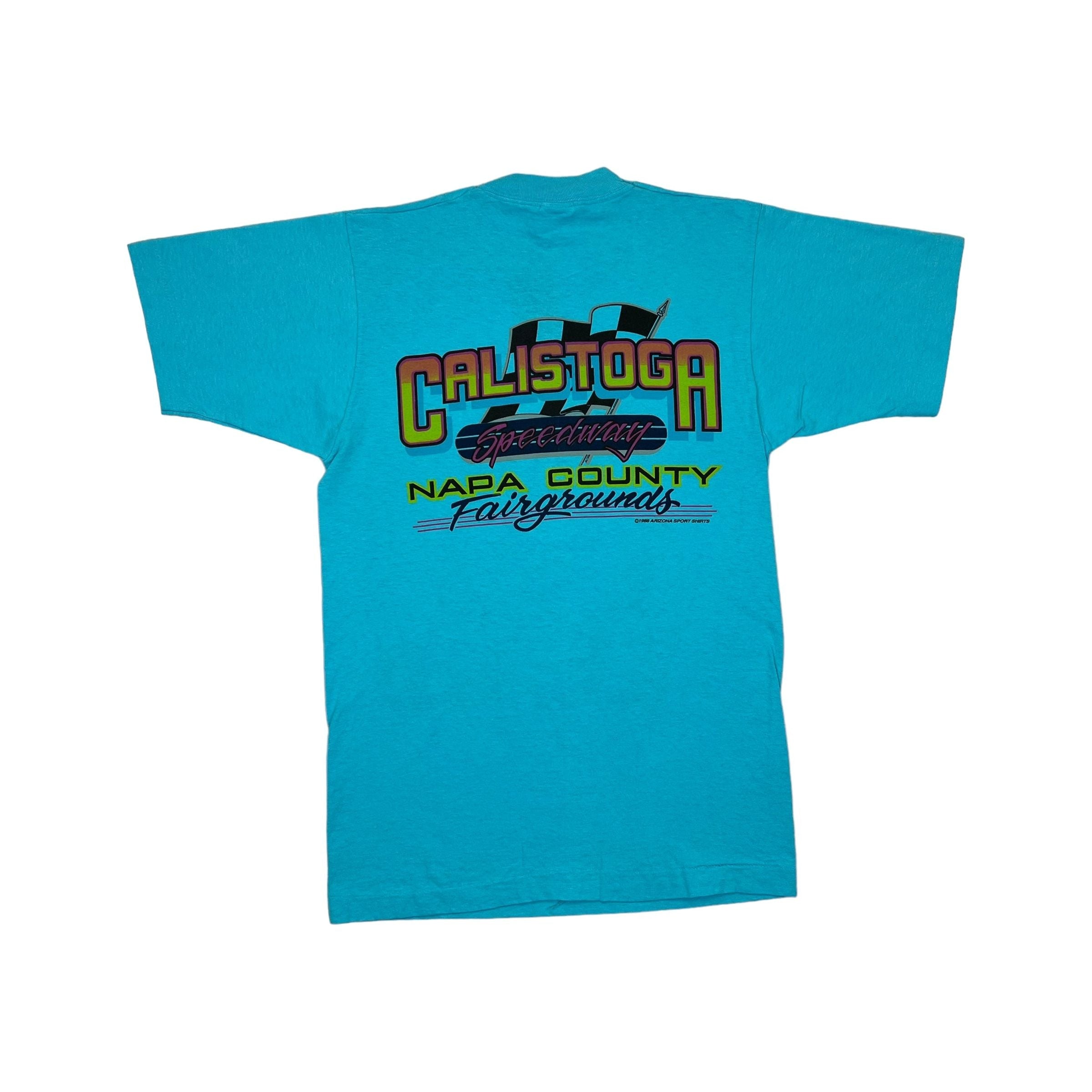 268966 (1989) Outlaws of Calistoga Speedway Napa County Sea Blue T-Shirt