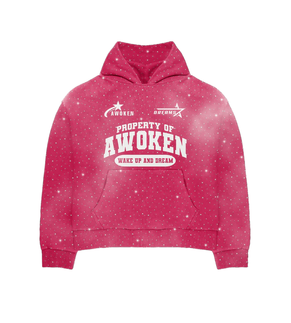 774348 Awoken Dreams Pink Rhinestone Hoodie