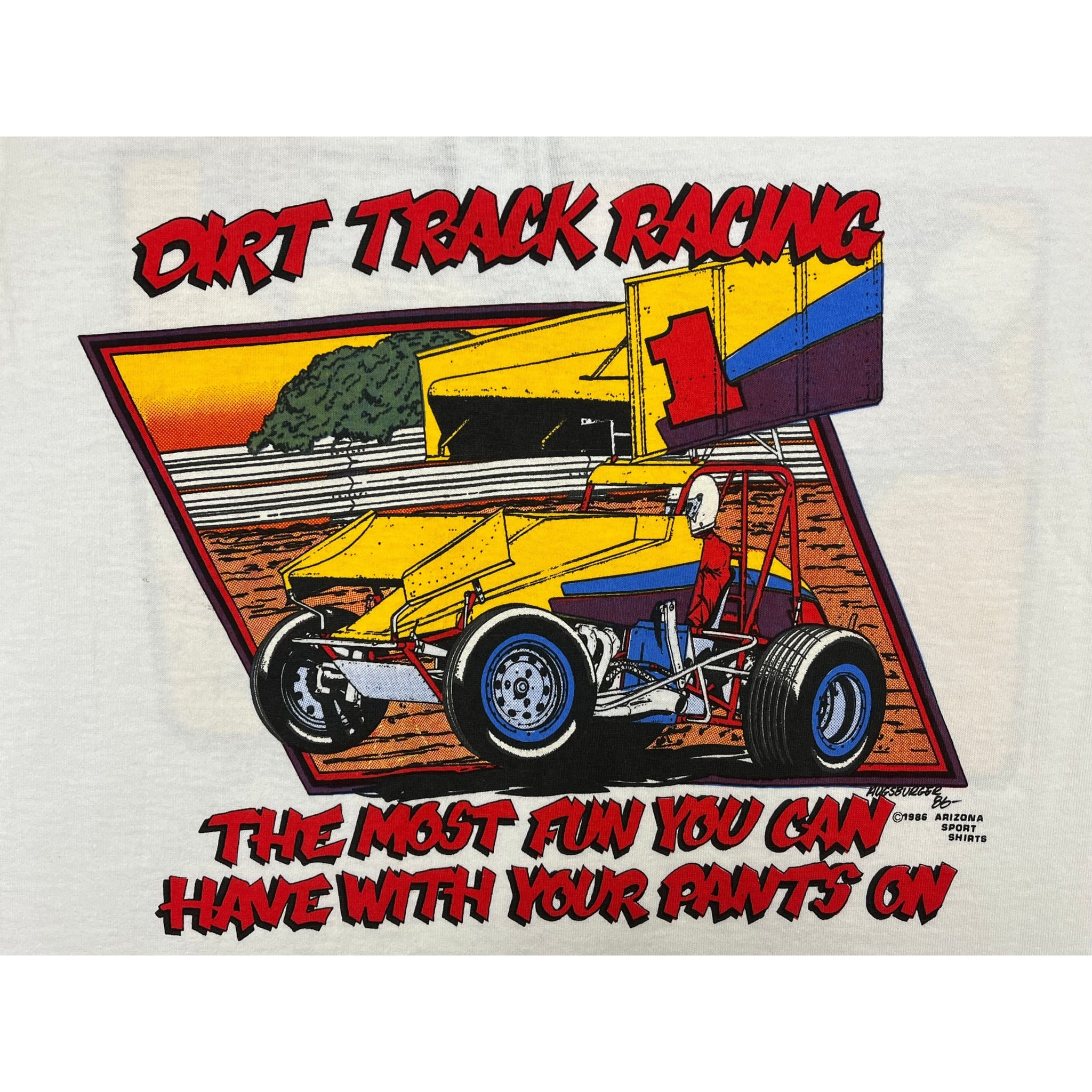 268892 (1986) Dirt Track Racing The Most Fun.. With Your Pants On White T-Shirt