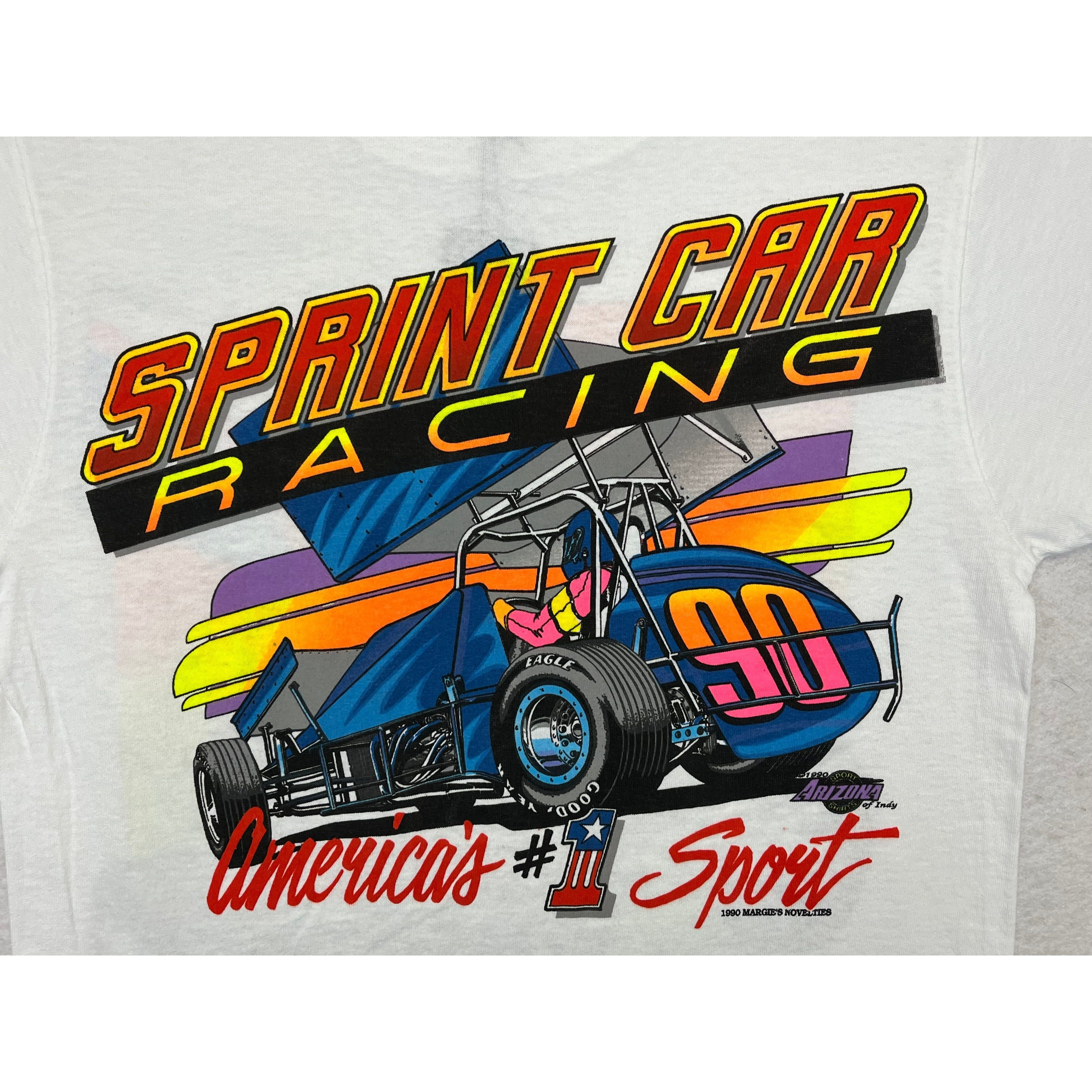 268958 (1990) Hard On It, Sprint Car Racing Double Sided White T-Shirt
