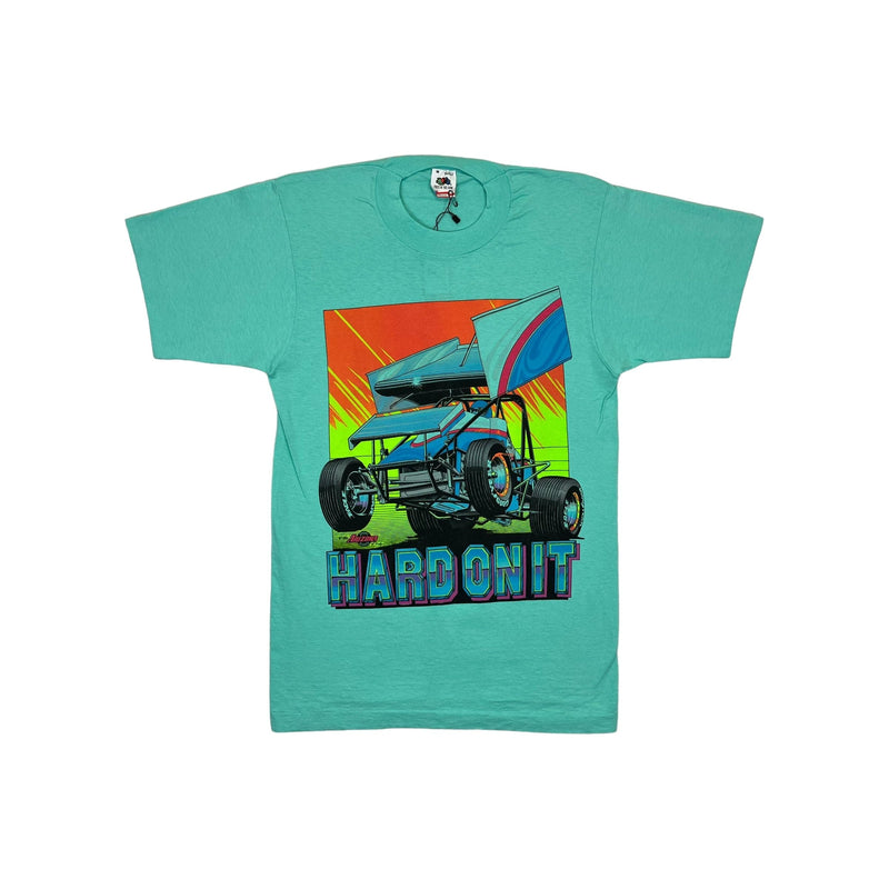 (1990) Hard On It, Sprint Car Racing Double Sided Sea Green T-Shirt