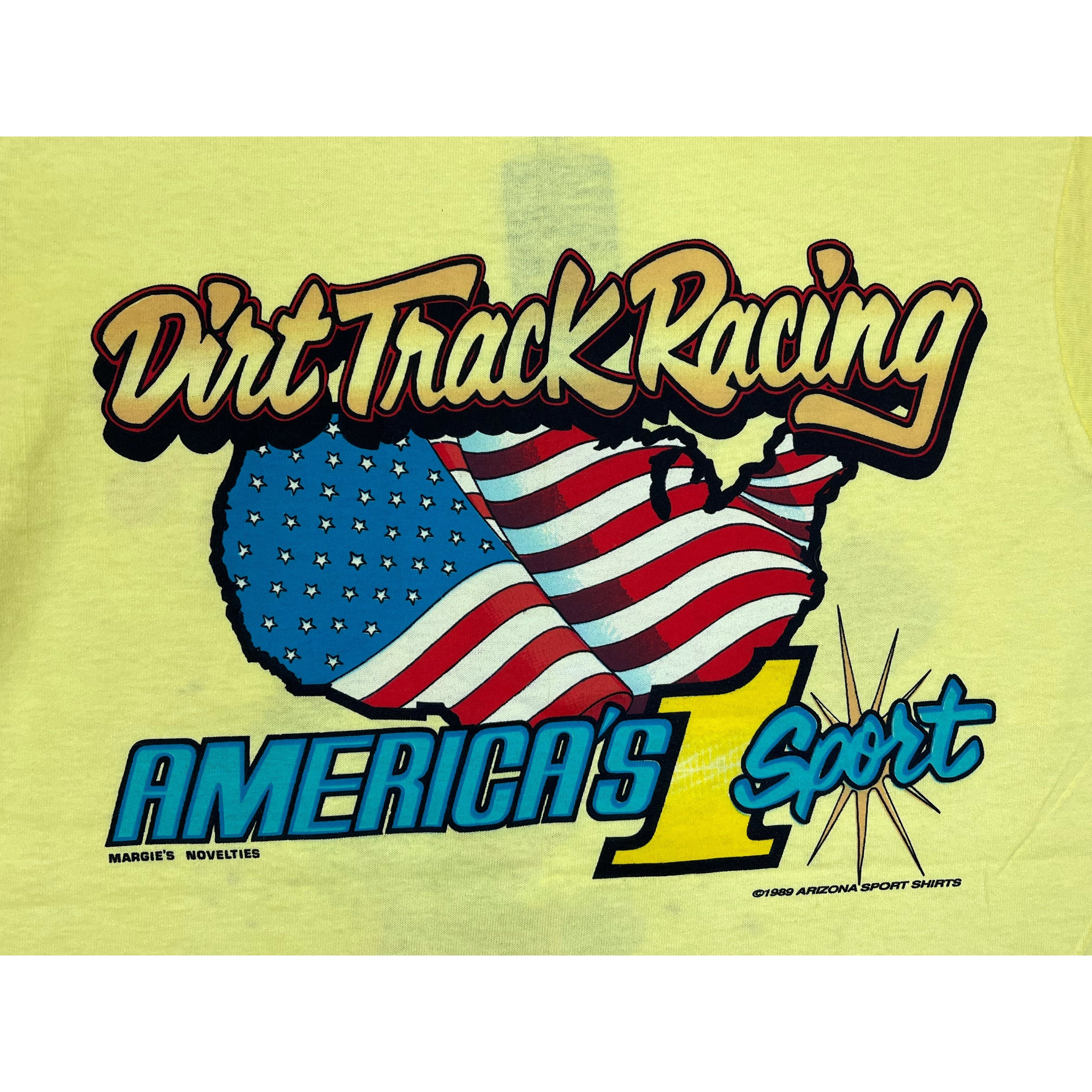 269029 (1990) Shit Happens, Sprint Car Racing Double Sided Yellow T-Shirt m