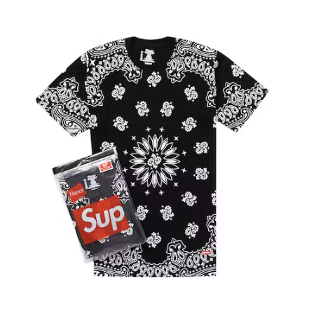Supreme x Hanes Bandana Tagless Tees (2 Pack) 'Black'