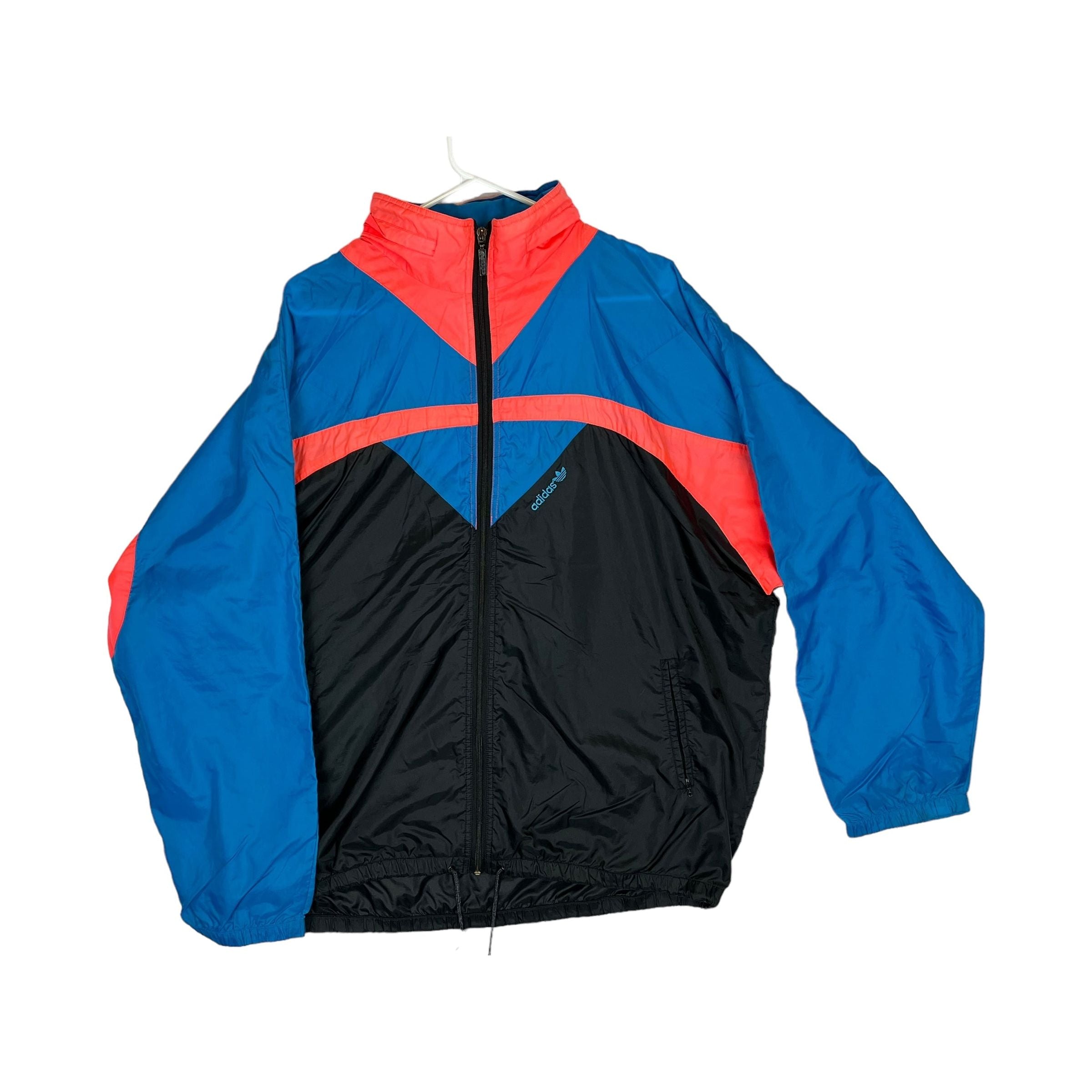 259912 (90s) Adidas Blue/Infrared Colorblock Windbreaker w/ hood
