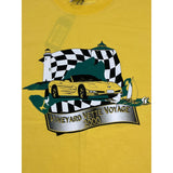 (2000) Vineyard Vette Voyage Yellow Corvette Checkered Flag T-Shirt