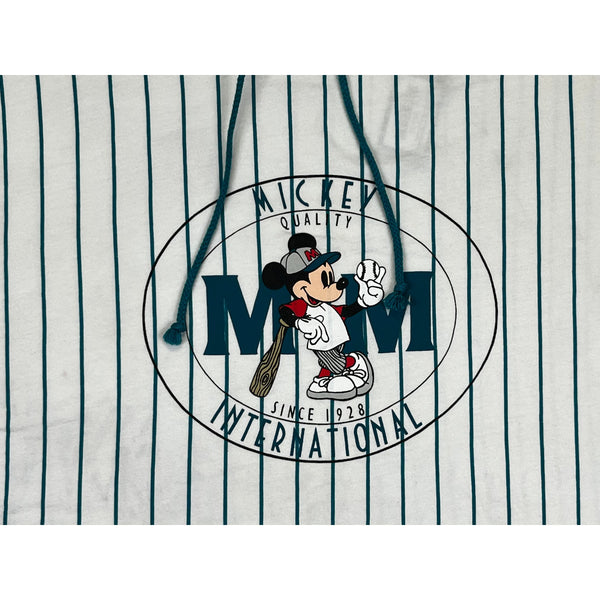 (90s) Mickey Mouse Baseball Pinstripe T-Shirt Short Sleeve Hoodie