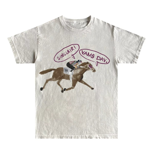 SINCLAIR X YAMSDAY White Short Sleeve Long Beach Horse T-Shirt