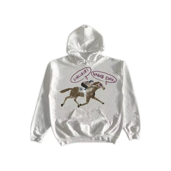 SINCLAIR White Long Beach Horse Pullover Hoodie Sweatshirt