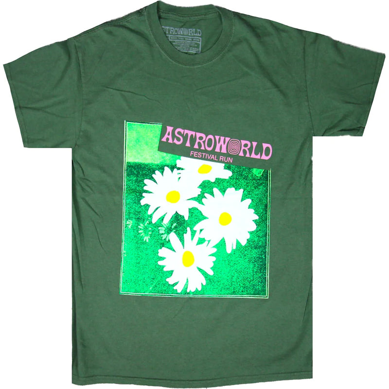 Travis Scott Astroworld Festival Run Flower Tee Olive