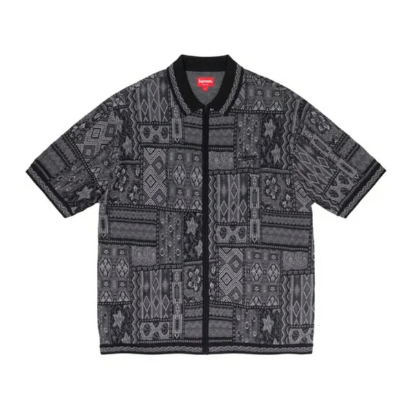 Supreme Patchwork Knit Zip Up Polo 'Black'