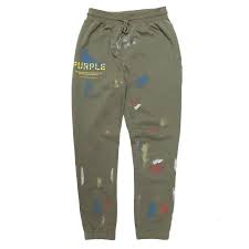 Green Purple Brand French Terry Military Stencil W Paint Joggers