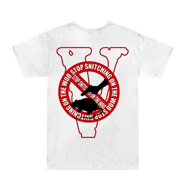 Pop Smoke x Vlone Stop Snitching T-shirt 'White/Red'