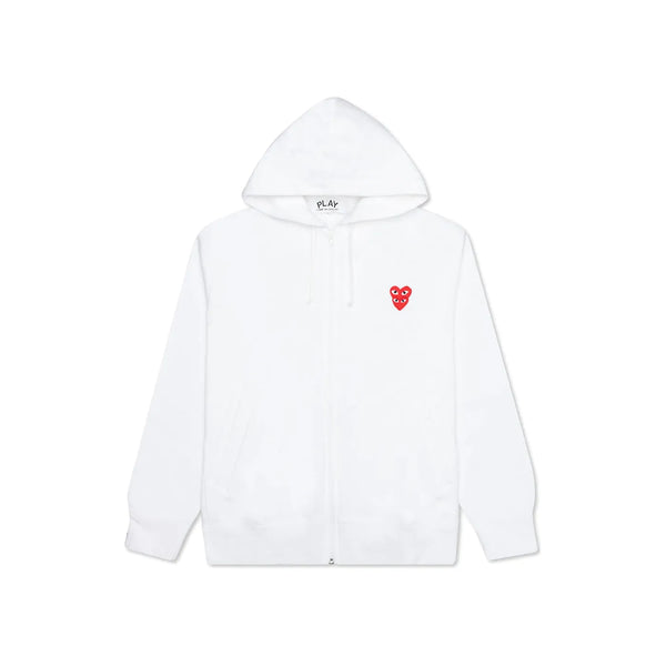 Comme des Garcons Play Red Stacked Heart Zip Up Hoodie White