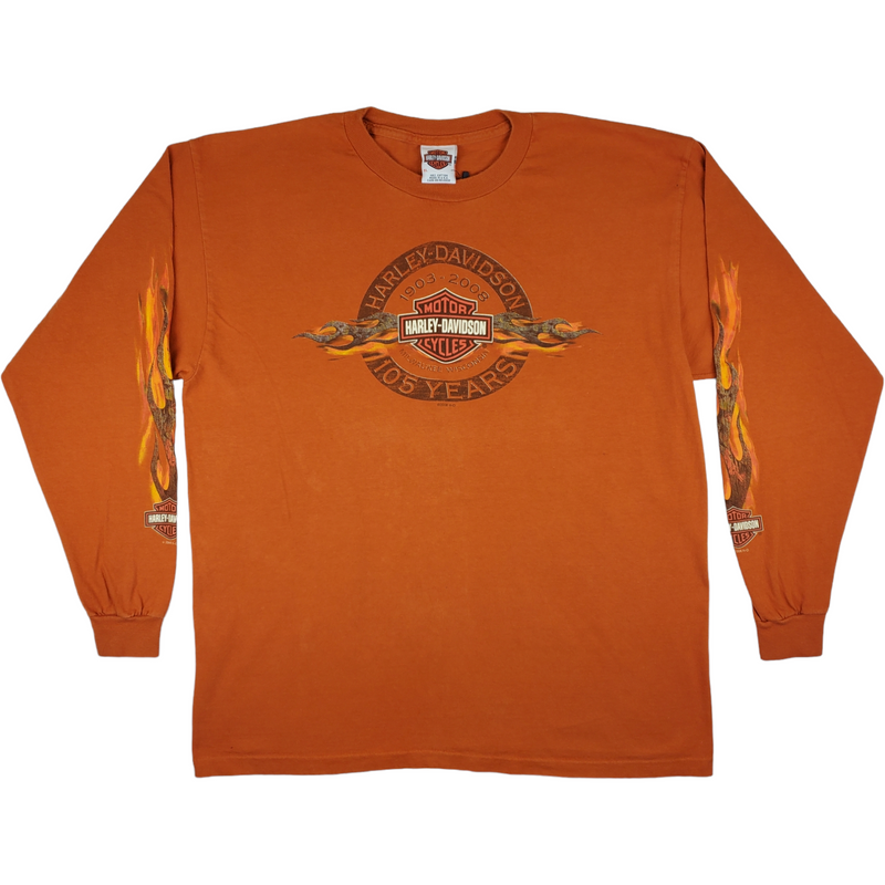 (2008) Harley Davidson Orange Flame Motorcycle Long Sleeve