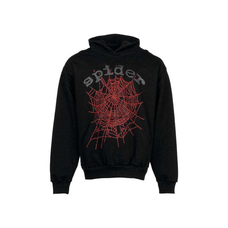 Sp5der OG Rhinestone Logo Hoodie Black