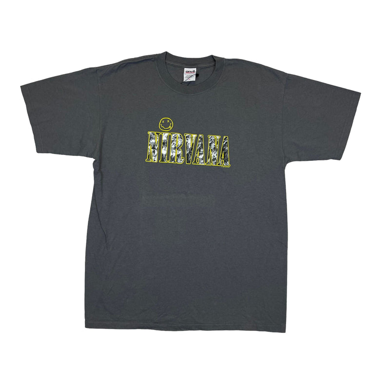 (90s) Nirvana 1997 Kurt Cobain Smiley Face Anvil T-Shirt