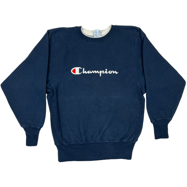 (80s) Champion Spellout Reverse Weave Navy Embroidered Crewneck