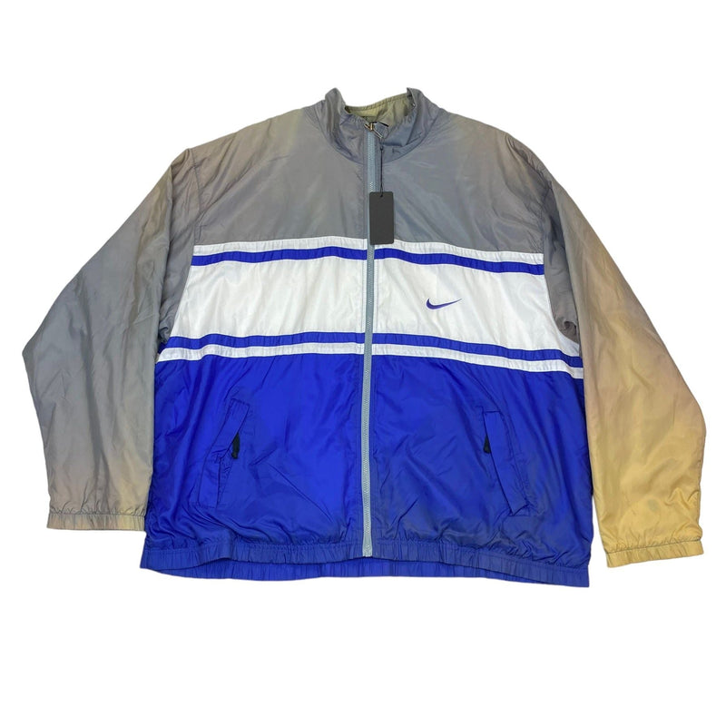 (90s) Nike Blue Gray Striped Lined Swoosh Windbreaker