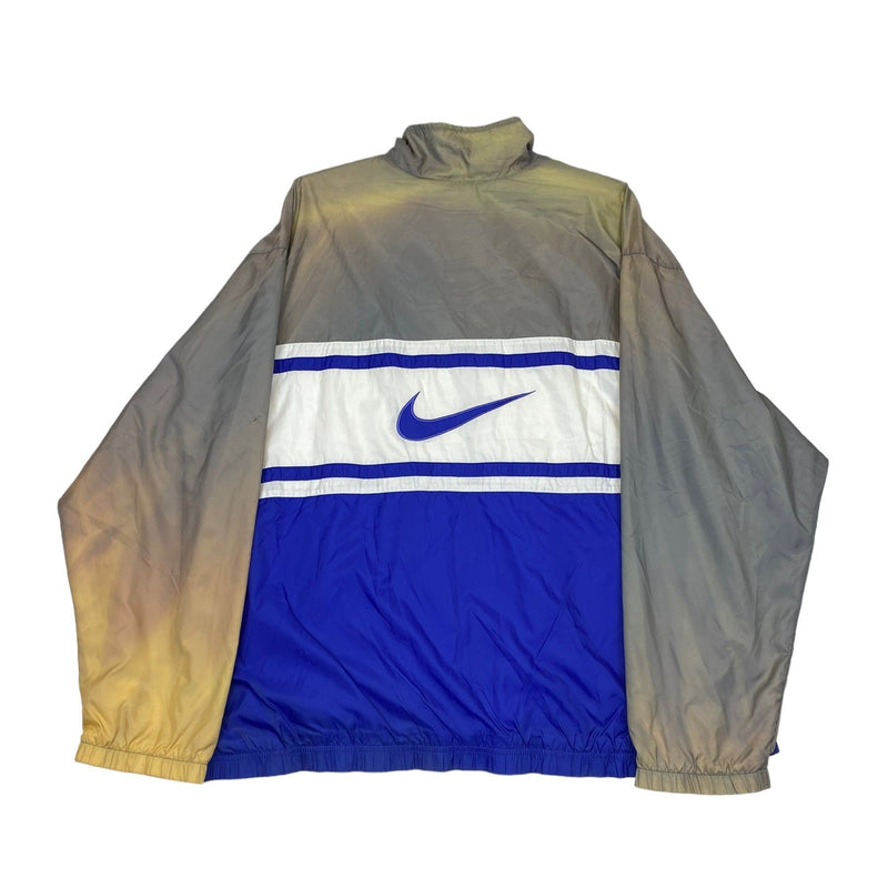 (90s) Nike Blue Gray Striped Lined Swoosh Windbreaker