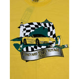 (2000) Vineyard Vette Voyage Yellow Corvette Checkered Flag T-Shirt