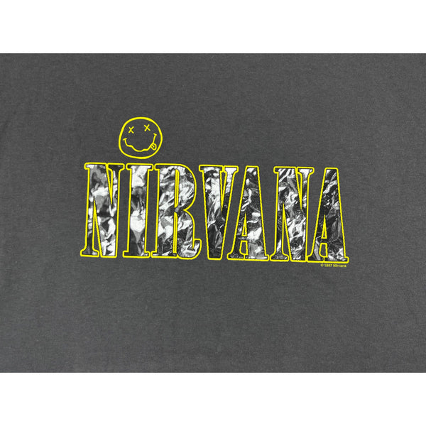 (90s) Nirvana 1997 Kurt Cobain Smiley Face Anvil T-Shirt